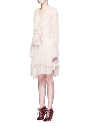 Front View - Click To Enlarge - CHLOÉ - Ruffle front crushed silk georgette dress