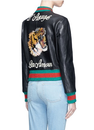 Back View - Click To Enlarge - GUCCI - Tiger embroidery leather bomber jacket
