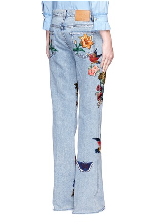 Back View - Click To Enlarge - GUCCI - Tropical embroidery flared cotton jeans
