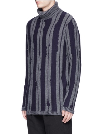 Front View - Click To Enlarge - ZIGGY CHEN - Stripe turtleneck baby cashmere sweater