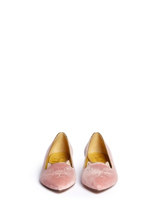 Figure View - Click To Enlarge - CHARLOTTE OLYMPIA - 'Mid-Century Kitty' velvet skimmer flats