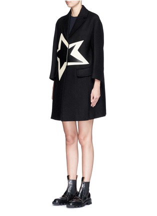 Front View - Click To Enlarge - NEIL BARRETT - Leather star appliqué wool twill coat