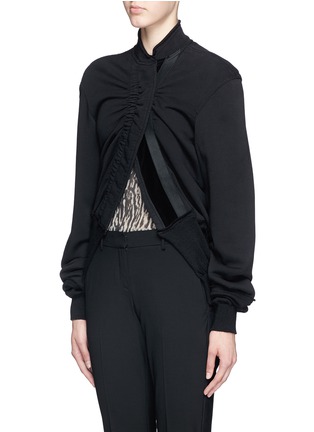 Front View - Click To Enlarge - HAIDER ACKERMANN - Velvet trim knit panel ruched front jacket