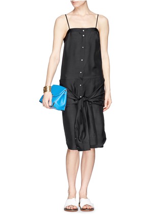 Detail View - Click To Enlarge - T BY ALEXANDER WANG - Sleeve waist tie silk camisole dress