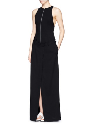 Front View - Click To Enlarge - T BY ALEXANDER WANG - Pant bottom zip crepe wrap dress