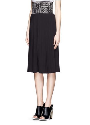 Front View - Click To Enlarge - ALEXANDER WANG - Logo eyelet embroidery pleat skirt