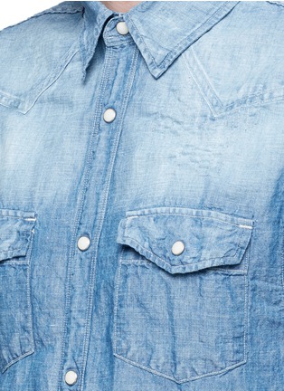 Detail View - Click To Enlarge - FDMTL - Distressed patchwork cotton-linen denim shirt