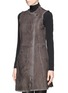 Front View - Click To Enlarge - ARMANI COLLEZIONI - Shearling asymmetrical zip coat