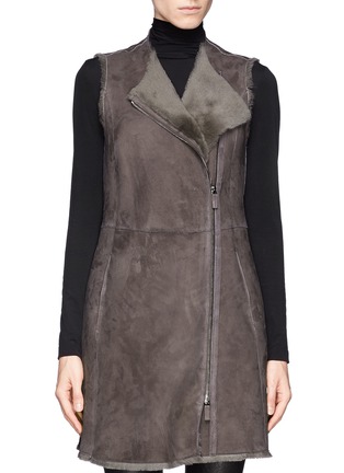 Main View - Click To Enlarge - ARMANI COLLEZIONI - Shearling asymmetrical zip coat