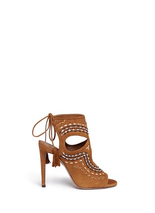 Main View - Click To Enlarge - AQUAZZURA - 'Sexy Thing Folk 105' leather embroidered suede sandals