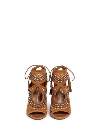 Figure View - Click To Enlarge - AQUAZZURA - 'Sexy Thing Folk 105' leather embroidered suede sandals