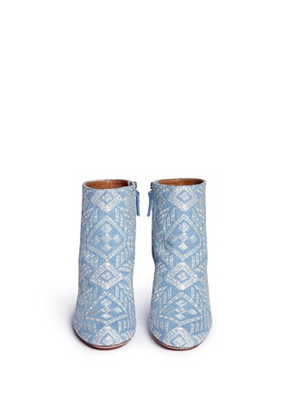 Front View - Click To Enlarge - AQUAZZURA - 'Brooklyn' geometric embroidered denim boots