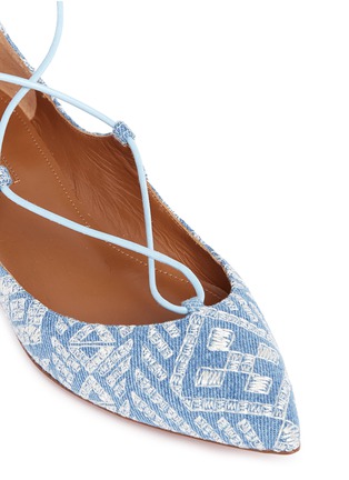 Detail View - Click To Enlarge - AQUAZZURA - 'Christy' geometric embroidered denim lace-up flats