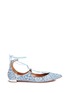 Main View - Click To Enlarge - AQUAZZURA - 'Christy' geometric embroidered denim lace-up flats