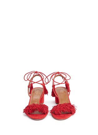 Front View - Click To Enlarge - AQUAZZURA - 'Wild Thing' fringe block heel suede sandals