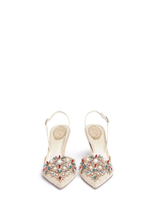 Front View - Click To Enlarge - RENÉ CAOVILLA - Strass embellished lace slingback pumps