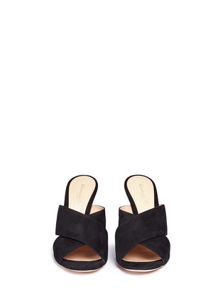 Front View - Click To Enlarge - GIANVITO ROSSI - Cross front suede mules