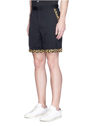 Front View - Click To Enlarge - 73088 - Leopard print trim wool twill shorts