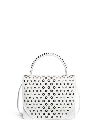 Back View - Click To Enlarge - ALEXANDER MCQUEEN - Crystal clasp eyelet effect perforated leather satchel