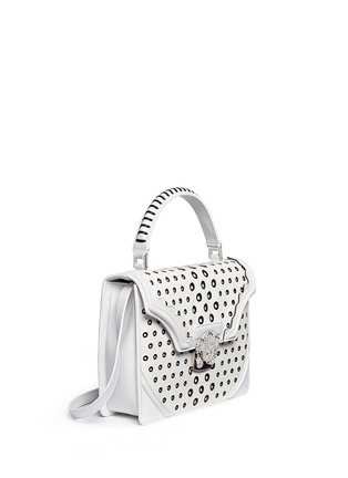 Figure View - Click To Enlarge - ALEXANDER MCQUEEN - Crystal clasp eyelet effect perforated leather satchel