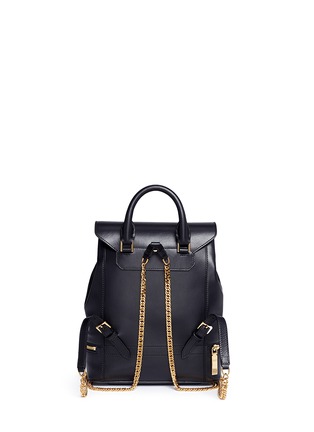 Back View - Click To Enlarge - ALEXANDER MCQUEEN - Small chain strap drawstring leather backpack