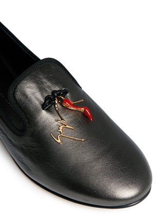 Detail View - Click To Enlarge - 73426 - 'Dalila' stiletto logo charm metallic leather slip-ons