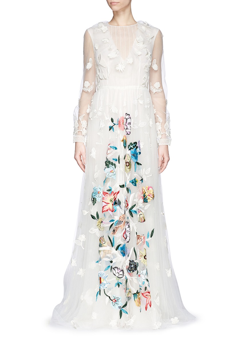 VALENTINO - Flower embellished tulle gown - on SALE | Multi-colour ...