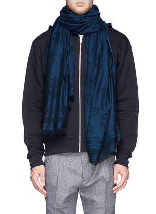 Figure View - Click To Enlarge - ALEXANDER MCQUEEN - Classic skull reversible cotton-blend scarf