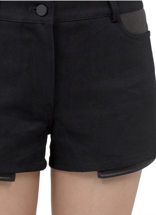 Detail View - Click To Enlarge - T BY ALEXANDER WANG - Leather-panel cotton-twill shorts
