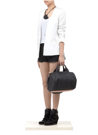 Figure View - Click To Enlarge - T BY ALEXANDER WANG - Leather-panel cotton-twill shorts
