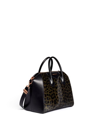 Detail View - Click To Enlarge - GIVENCHY - Antigona calf-hair leopard print medium leather satchel