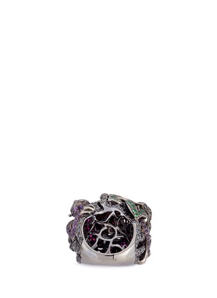 Figure View - Click To Enlarge - LYDIA COURTEILLE - Diamond gemstone 18k white gold monkey and rose ring