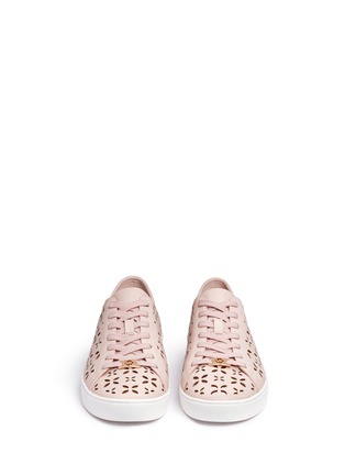 Front View - Click To Enlarge - MICHAEL KORS - 'Keaton' floral lasercut perforated leather sneakers