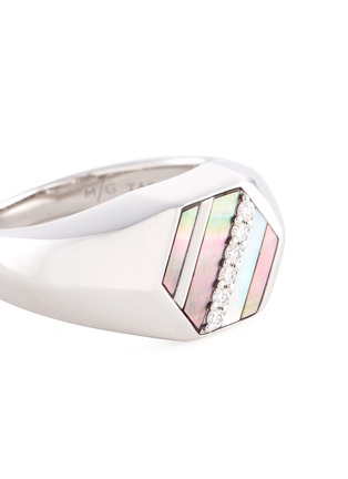 Detail View - Click To Enlarge - TASAKI - Diamond mother of pearl 18k white gold signet ring