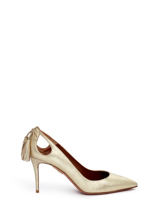 Main View - Click To Enlarge - AQUAZZURA - 'Forever Marilyn 85' tassel bow metallic suede pumps