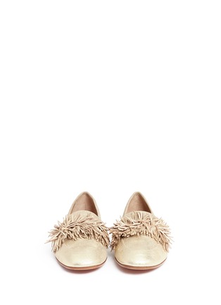 Front View - Click To Enlarge - AQUAZZURA - 'Wild' fringe band metallic suede loafers