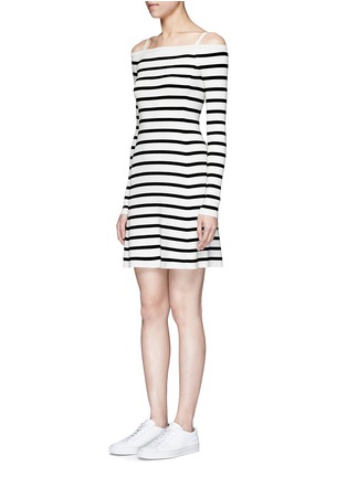 Front View - Click To Enlarge - THEORY - 'Pirellia St' stripe knit cold shoulder dress