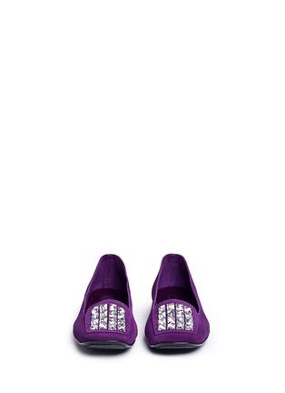 Front View - Click To Enlarge - PEDRO GARCIA  - Rosemary' Swarovski crystal suede flats