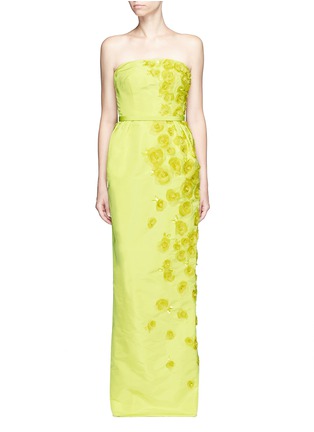 Main View - Click To Enlarge - OSCAR DE LA RENTA - Organza floral embroidery silk belted strapless gown