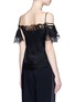 Back View - Click To Enlarge - GIVENCHY - Floral lace trim silk cold shoulder top
