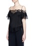 Front View - Click To Enlarge - GIVENCHY - Floral lace trim silk cold shoulder top