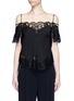 Main View - Click To Enlarge - GIVENCHY - Floral lace trim silk cold shoulder top