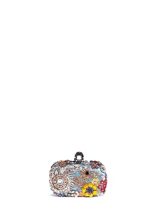 Back View - Click To Enlarge - ALEXANDER MCQUEEN - Floral jewelled skull satin box clutch