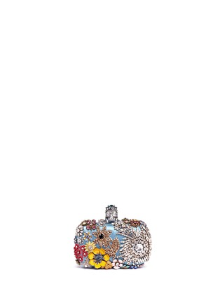 Main View - Click To Enlarge - ALEXANDER MCQUEEN - Floral jewelled skull satin box clutch