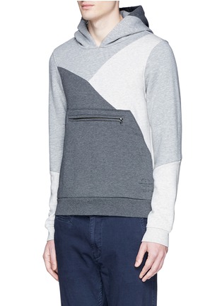 Front View - Click To Enlarge - SCOTCH & SODA - Patchwork cotton blend fleece lined hoodie