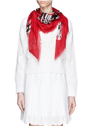 Figure View - Click To Enlarge - ALEXANDER MCQUEEN - Feather circle skull print scarf