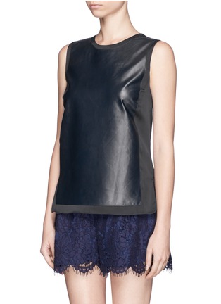 Front View - Click To Enlarge - VINCE - Leather front silk sleeveless top