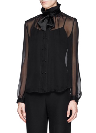 Front View - Click To Enlarge - ARMANI COLLEZIONI - Tie bow sheer silk blouse