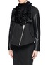 Front View - Click To Enlarge - GIVENCHY - Shearling leather-twill biker jacket