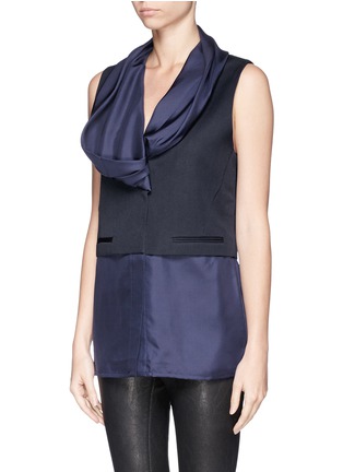Front View - Click To Enlarge - HAIDER ACKERMANN - Silk drape neck wool blend vest blouse combo